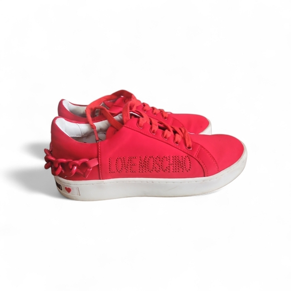 Love Moschino Shoes - Love Moschino Vibrant Red Sneakers with Chain Accent